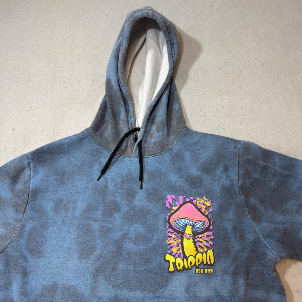 Fresh Laundry Mens Trippin All Day Mushroom‎ Tie Dye Hoodie Blue Large